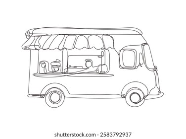 food trucks , line drawing style, vector  illustration