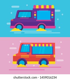food trucks outdoor service banner background vector illustration