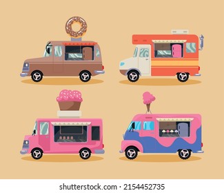 food trucks set four icons