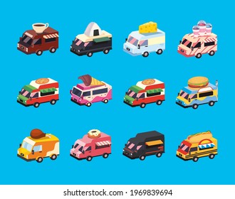 food trucks vehicles icon bundle