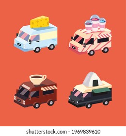 food trucks vehicles symbol set