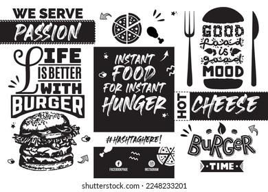 Food Typography Poster Design, Black and White Poster, Food Calligraphy Flyer, Restaurant Paper Bag Printing Design Concept