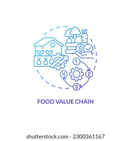 Food value chain blue gradient concept icon. Improve farmers position. Agriculture policy objective abstract idea thin line illustration. Isolated outline drawing. Myriad Pro-Bold font used