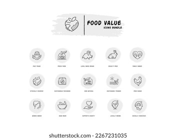 Food value vector circular badge line icons with editable stroke