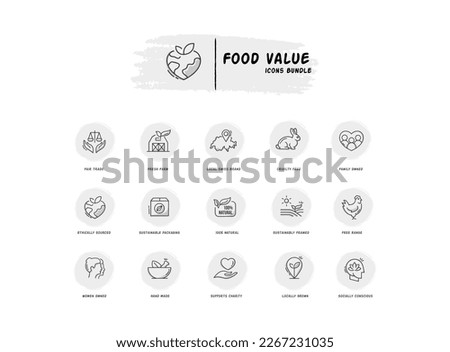 Food value vector circular badge line icons with editable stroke