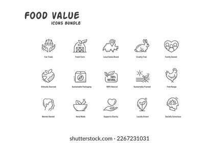 Food value vector line icons with editable stroke,Food label icons,