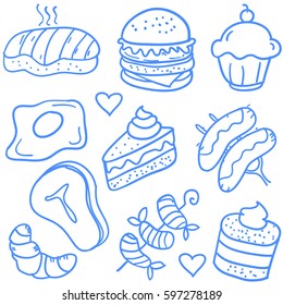 Food various object of doodle set