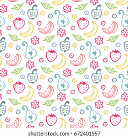 Food Vector Background. Hand Drawn Doodle  Fruits and  Berries Seamless pattern
