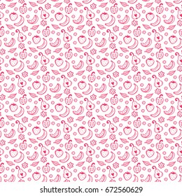 Food Vector Background. Hand Drawn Doodle  Fruits and  Berries Seamless pattern