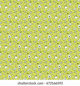Food Vector Background. Hand Drawn Doodle  Fruits and  Berries Seamless pattern