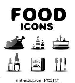 Food vector black glossy icon set