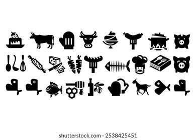 Food vector collection of animals black and white simple design.