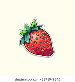 Food. Vector drawing strawberry sticker.