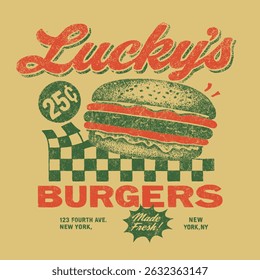 Food vector graphics. vintage retro fashion burgers. tropical summer food print design. new York state food. women's girls graphics. trendy burger t-shirt print design, food fashion graphics .
