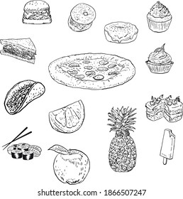 Food Vector, Handmade Drawing, Icons