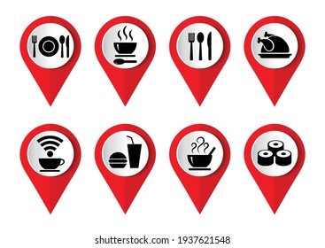 Food vector icon set, flat design pointers, infographic template.