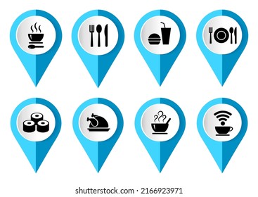 Food vector icon set, flat design pointers, infographic template.