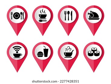 Food vector icon set, flat design pointers, infographic template.