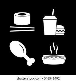 food - vector icon, set - leg, hot dog, chicken leg, sushi