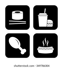 food - vector icon, set - leg, hot dog, chicken leg, sushi