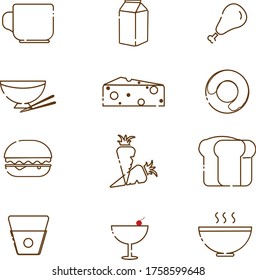 Food  vector icon set, outline stroke icon style