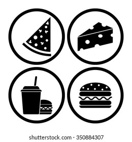 food - vector icon, set -  Pizza, cheese, burger