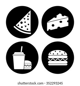 food - vector icon, set -  Pizza, cheese, burger