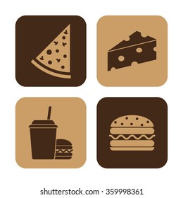 food - vector icon; set -   Pizza; cheese; burger
