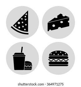 food - vector icon; set -   Pizza; cheese; burger