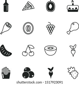food vector icon set such as: bite, large, healthy food, slices, kiwi, beverage, seasonal fruit, pieces, cluster, bone, plums, flat, plum, feeding, traditional, roast, pizza, tasty berries, hand