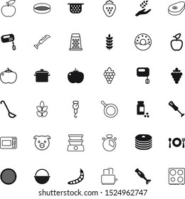 food vector icon set such as: grated, plate, iron, boiler, egg, bonfire, empty, snap, beef, fry, pharmaceutical, treatment, saucepan, culinary, long, spikelet, pod, head, raw, grater, toast, donut