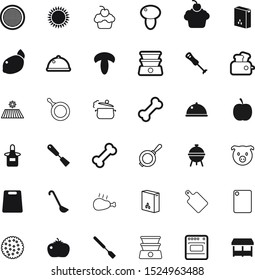 food vector icon set such as: modern, abstract, apron, cookies, drink, soup, chicken, pans, gas, worker, locator, sale, biscuit, ladle, house, sell, dishware, cutlery, strainer, veggie, blank, lines