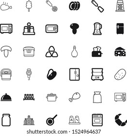food vector icon set such as: pastry, plates, flour, spices, veggie, menu, cover, double, heat, beans, roast, slicer, mobile, measure, tray, tableware, croissant, skillet, bbq, green, jelly, platter