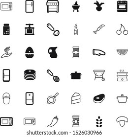 food vector icon set such as: one, aero, fitness, eating, farm, cayenne, editable, strainer, mushroom, baking, frying, steak, breakfast, colander, trip, campfire, sell, stove, doodle, fry, power