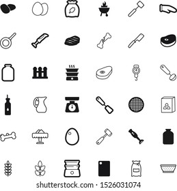 food vector icon set such as: sieve, barbecue, olive, spatula, sack, interior, blood, fracture, web, tenderizer, snack, grow, american, pitcher, bread, pets, animal, color, summer, pack, baking, crop