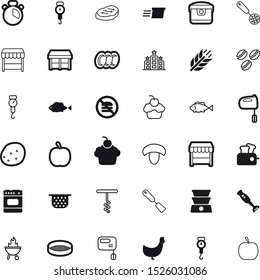food vector icon set such as: poultry, espresso, hotel, moving, red, breakfast, round, cereals, lines, sifter, room, chicken, watch, time, weigh, glyph, cardboard, wheat, fragile, chick, house, root