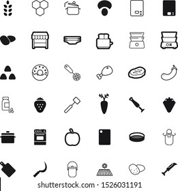 food vector icon set such as: tablet, medicine, milk, cornflakes, long, frying, handle, fast, cake, pattern, toast, donut, apple, place, cure, stove, roast, bakery, market, chicken, plates, brown