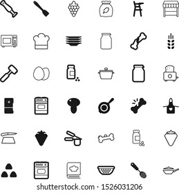 food vector icon set such as: crop, soup, freshness, highchair, brown, morning, steak, childhood, colander, local, industry, barley, blender, chrome, cold, wear, cutting, old, saucepan, yellow