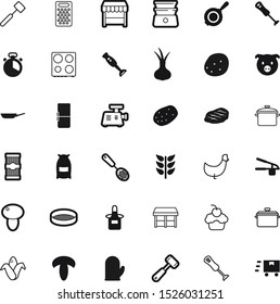 food vector icon set such as: building, gloves, moving, template, grocery, wild, style, stopwatch, strip, cut, fast, spring, pork, holder, sifter, silver, hen, fridge, bbq, sliced, furniture, boiler
