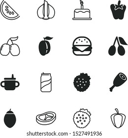 food vector icon set such as: mug, bone, shape, creative, blue, celebration, web, refreshment, burning, baby, cheeseburger, sweet tomarillo, watermelon, candles, plums, colourful, garlic, candle