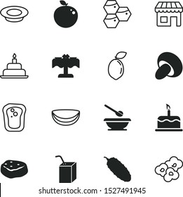 food vector icon set such as: calories, cook, building, packing, whole, party, apple mash, cutlery, coconut tree, local, cinema, single, silhouette, ingredient, splash, couple, mushroom, two, cream