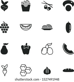 food vector icon set such as: harvest, brown, wine, sliced, cuisine, potato, bright, onion, honeydew, melon pulp, berries, healthy food, brushwood dogwood, seed, texture, fastfood, baguette, cherry