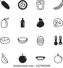 food vector icon set such as: plastic, traditional, crockery for children, honeydew, feeding, logo, acidic fruit, coconut tree, italian, coconut milk, bbq, bottle, hotdog, fastfood, nipple, cooked