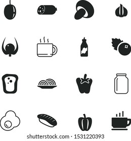 food vector icon set such as: beautiful, salami, bread, forest, break, jar, salmon, crop, aromatic, market, farm, japanese, fruits, hand, web, beef, vegan, seafood, exotic, fried, closure, storage