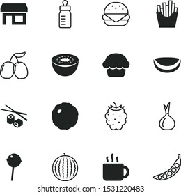 food vector icon set such as: cheese, grid, pop, service, cupcake, hand, cornel berry, collection, equipment, piece, cherry, vendor, fun, sandwich, watermelon, cooked, bitter, celebration, french