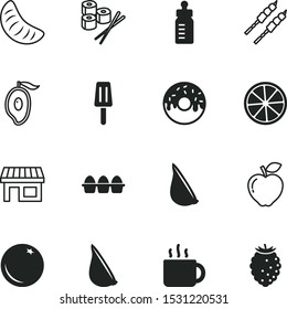food vector icon set such as: table, fire, ice, newborn, sale, bakery, ornament, infant, price, espresso, donut, break, buy, mandarine, glaze, bake, bottle, plate, omelette, decoration, stick, bundle