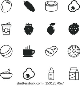 food vector icon set such as: taste, packaging, mug, fast-food, thin, space, shape, drawing, strawberry, rattle, tin, bathroom, blackberry, canned, nipple, brown, red, collection, distribution, paper