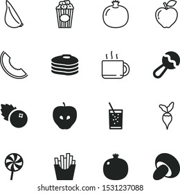 food vector icon set such as: circle, label, cooking, berry, abstract, snacks, bucket, cappuccino, bar, latte, film, full, big berry, rattle, hot, mushroom, lollipop, harvest, pause, kid, caramel