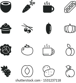 food vector icon set such as: grape, label, cake, purple, bamboo, apple, section, agriculture, vegan, chopsticks, dog, hotdog, cluster, bread, american, culture, simple, line, style, violet, cook