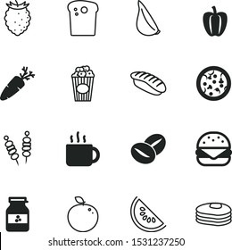 Food Vector Icon Set Such As: Roasted, Pizza, Movie, Kabob, Shashlik, Hand, Energy, Hamburger, Pork, Aromatic, Market, Vitamins, American, Grain, Clove, Cooked, Tea, Bucket, Turkish, Sushi